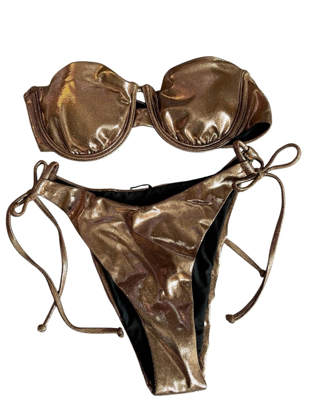 Lulus Bikini Set NWT Shimmery Bronze Tie-Side Bikini Size XS